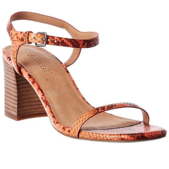 Madewell Orange Sweet Tulip Snake Embossed Holly Ankle Strap Heels Size 8.5 - Picture 1 of 9